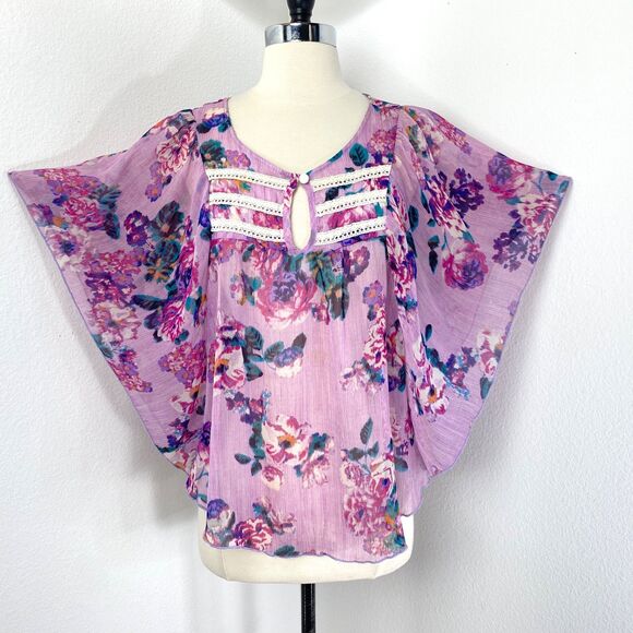 Julies Closet Lavender Chiffon Sheer Blouse Med Batwings Whimsy Fairy Boho Angel - Picture 6 of 11